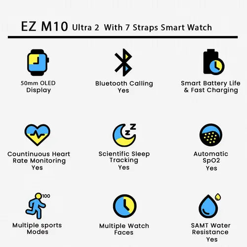 EZ M10 Ultra 2 With 7 Straps Smart Watch