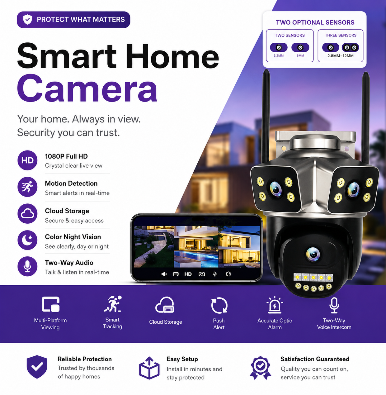 4K Two lens 3 views security Wi-Fi PTZ Outdoor camera and 10x zooming